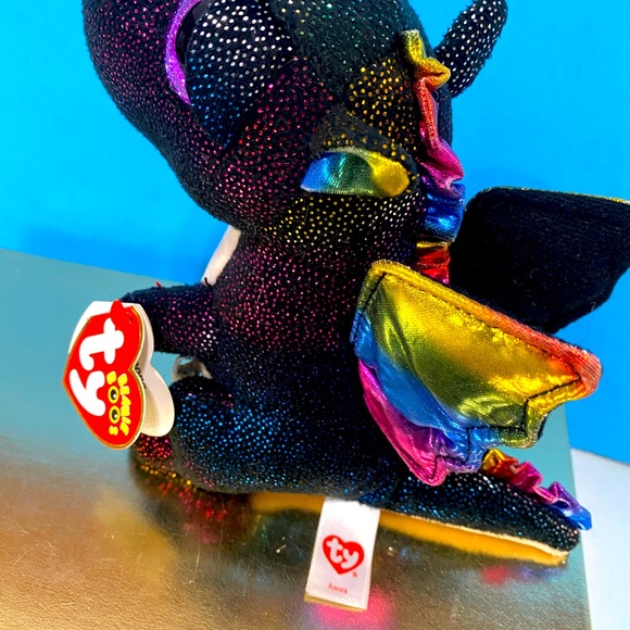 TY BEANIE BOOS NWT 2018 COLLECTIBLE ANORA SPARKLY RAINBOW BLACK WINGED DRAGON 6” - Picture 9 of 14